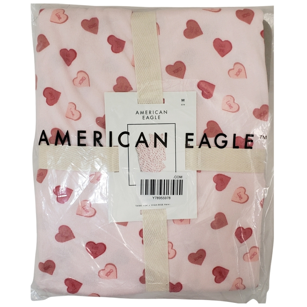 AMERICAN EAGLE Pajama Set Women Luxe Plush Candy Hearts NWT
